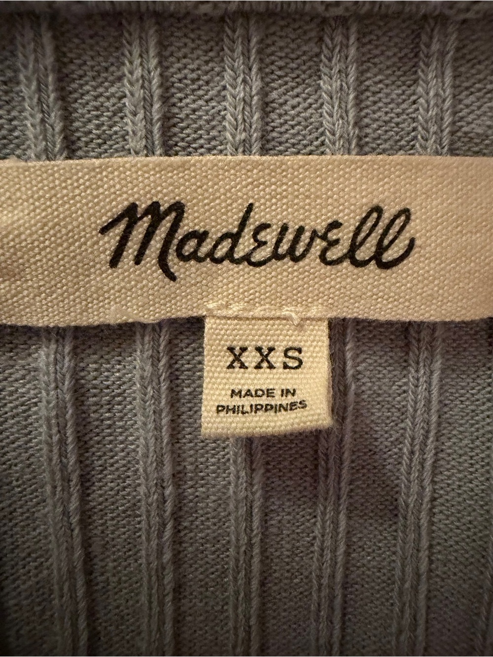 Madewell SZ XXS Pale Blue Ribbed Faux Wrap Crop Top - Picture 9 of 13